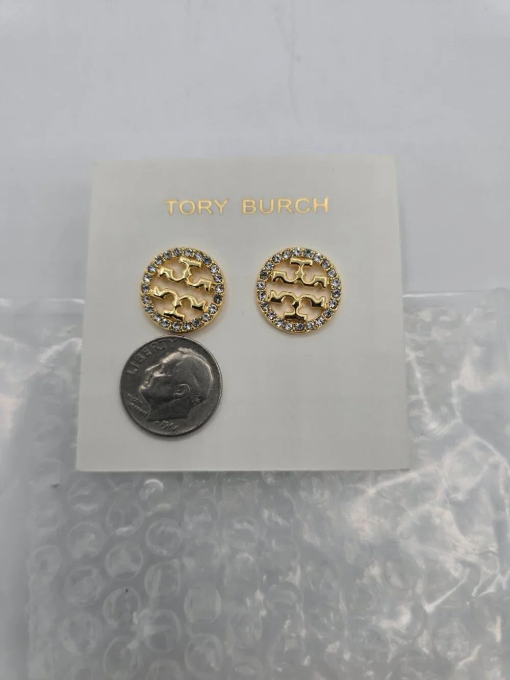 Tory Burch Icon Pavé Circle Stud DoubleT Logo Earrings - New with Card